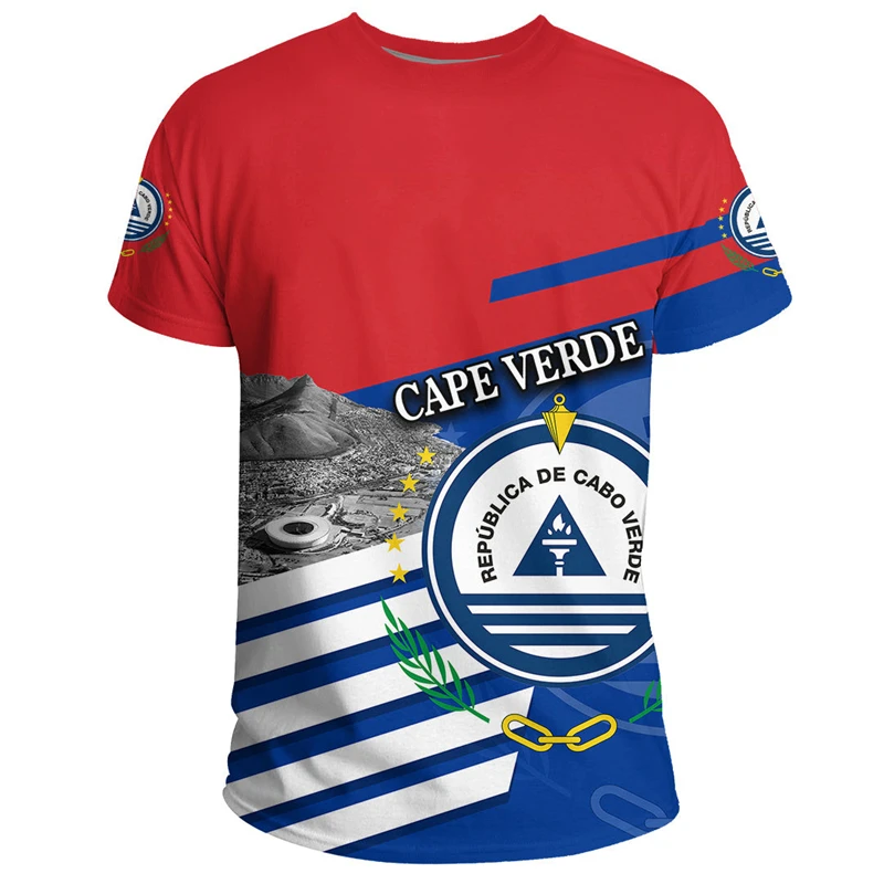 Africa Cape Verde Map Flag Graphic T-Shirt Emblema Nazionale T-Shirt Patriotic Coat Of Arms Tshirt Uomo Sport Jersey Boy Tops