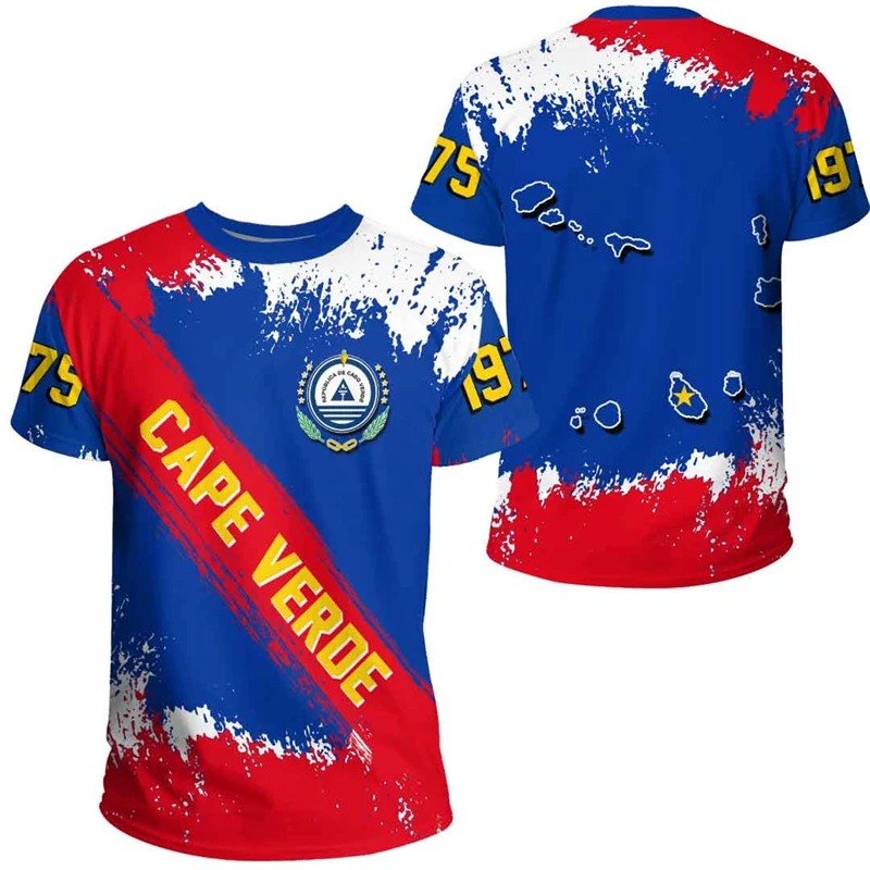 Africa Cape Verde Map Flag Graphic T-Shirt Emblema Nazionale T-Shirt Patriotic Coat Of Arms Tshirt Uomo Sport Jersey Boy Tops