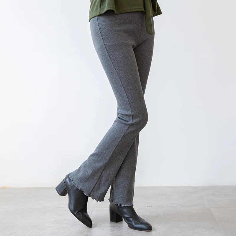 Pantaloni Svasati Pantaloni Lunghi Donna Solid Skinny Slit Hem Flare Pants Pantaloni Lunghi In Cotone Donna Office Lady Work Pantaloni Eleganti Elasti