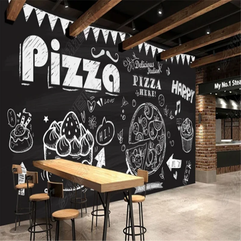 Gesso Personalizzato Dipinto A Mano Murale Pizza Cake Shop Sfondi Caffetteria Ristorante Industrial Decor Carta Da Parati Papel De Parede 3D
