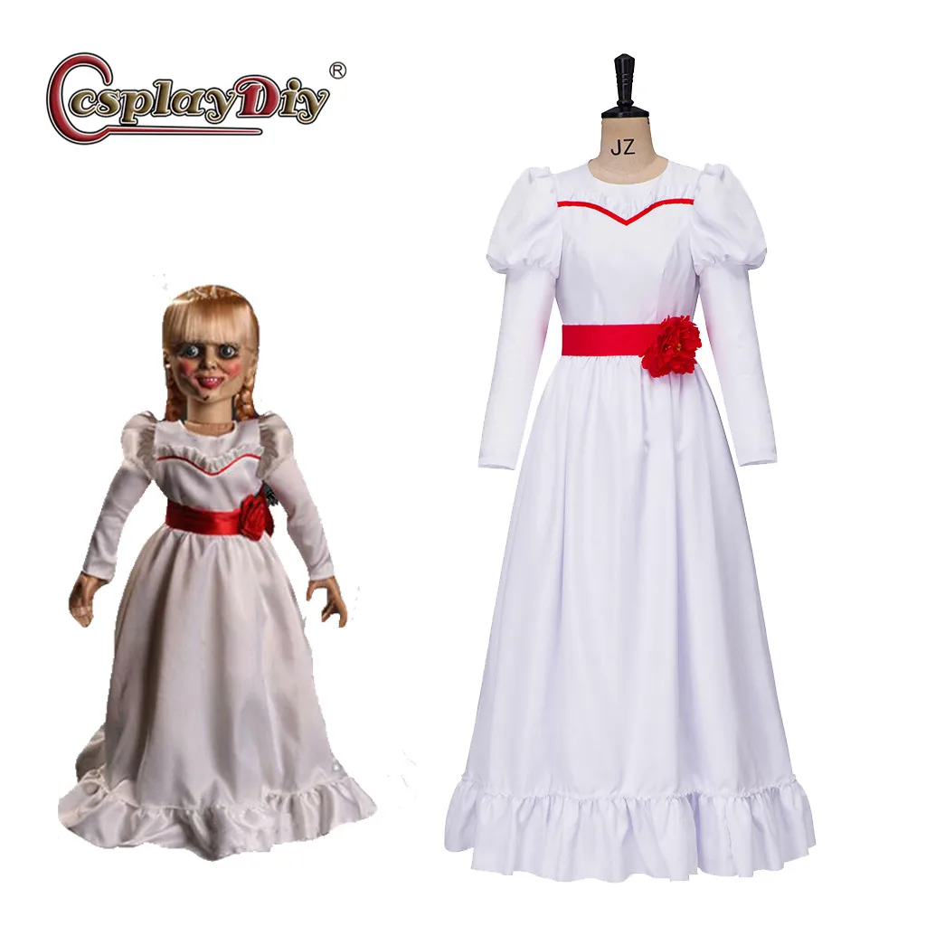 Movie Annabelle Costume Ghost Doll Cosplay White Women Long Princess Dress Fancy Carnival Party Dress Outfits Horror Halloween