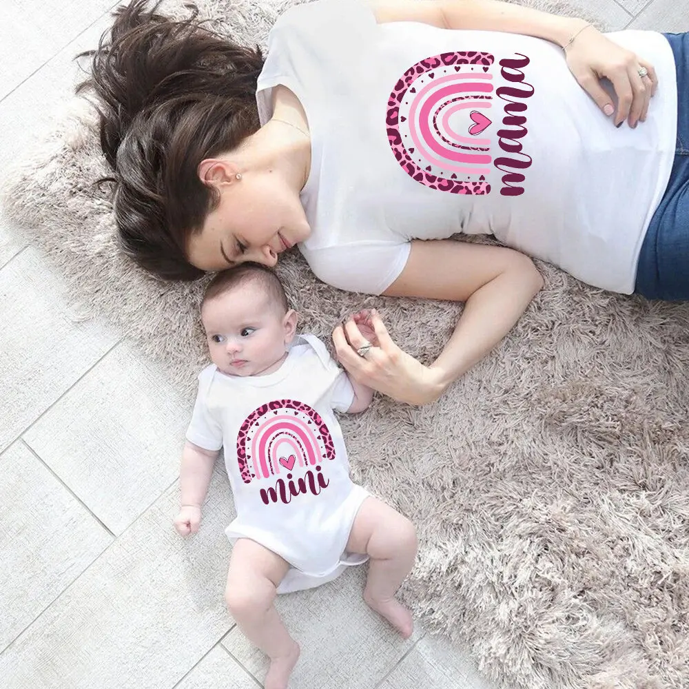 Abiti Coordinati Per La Famiglia Di Mamma E Bambino Completi Coordinati Con Stampa Motivo Arcobaleno Completi Per La Famiglia A Maniche Corte Set Abbi