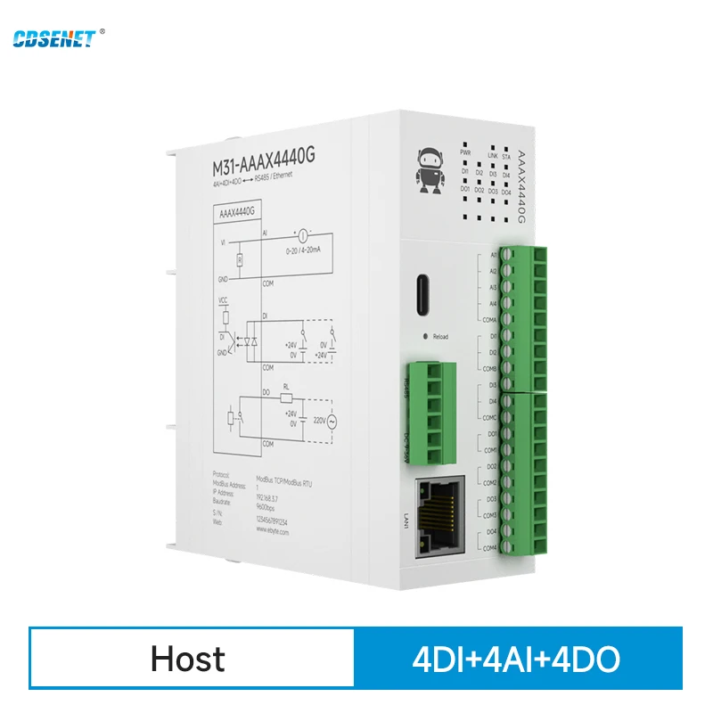 Modulo Io Remoto 4Di + 4Ai + 4Do Rs485 Ethernet Cdsenet M31-Aaax4440G Acquisizione Switch Analogico Aggiornamento Firmware Modbus Tcp Rtu