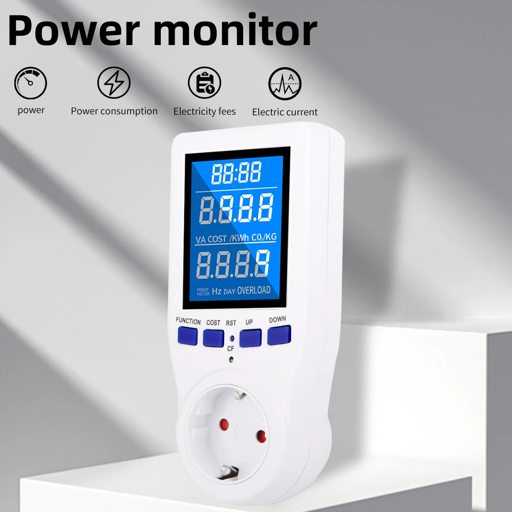 220V Ac Eu Power Meter Display Lcd Digitale Consumo Di Elettricità Wattaggio Kwh Energy Meter Eu Us Uk Plug Outlet Power Analyzer