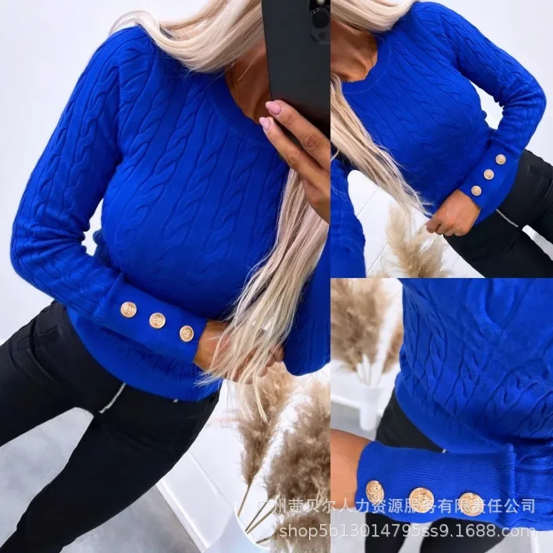 Manica Lunga Twist Texture Maglione Di Alta Qualità Y2K Maglioni Di Colore Solido Maglioni Da Donna Maglione Pullover Con Bottoni Autunnali Di Moda
