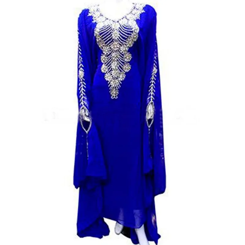 Abito Abaya Caftani Dubai Blu Marocchino Abito Lungo Molto Bello Tendenza Moda