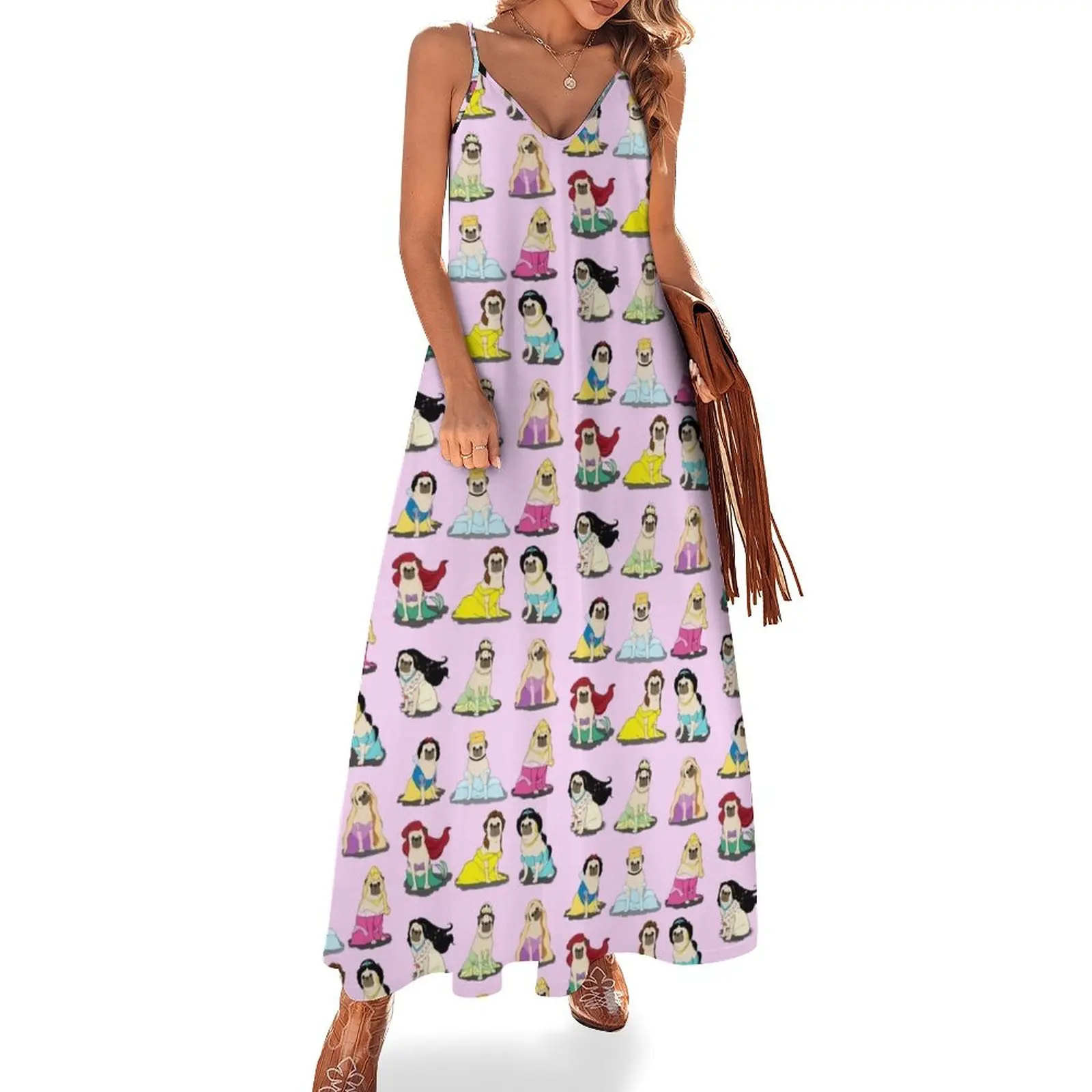Pug Princesses Versione 2 Abito Senza Maniche Abbigliamento Donna 2024 Nuovi Arrivi Abiti Donna Estate