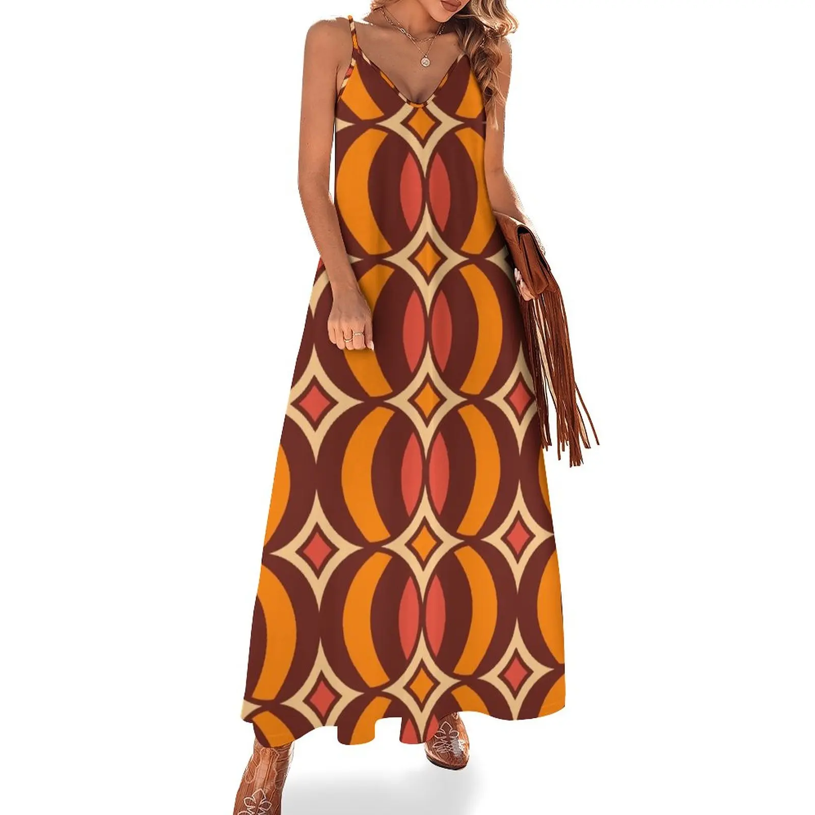 Retro Geometric Globe Pattern 550 Abito Senza Maniche Abiti Da Donna Eleganti Vendita Abiti Da Donna Eleganti E Graziosi