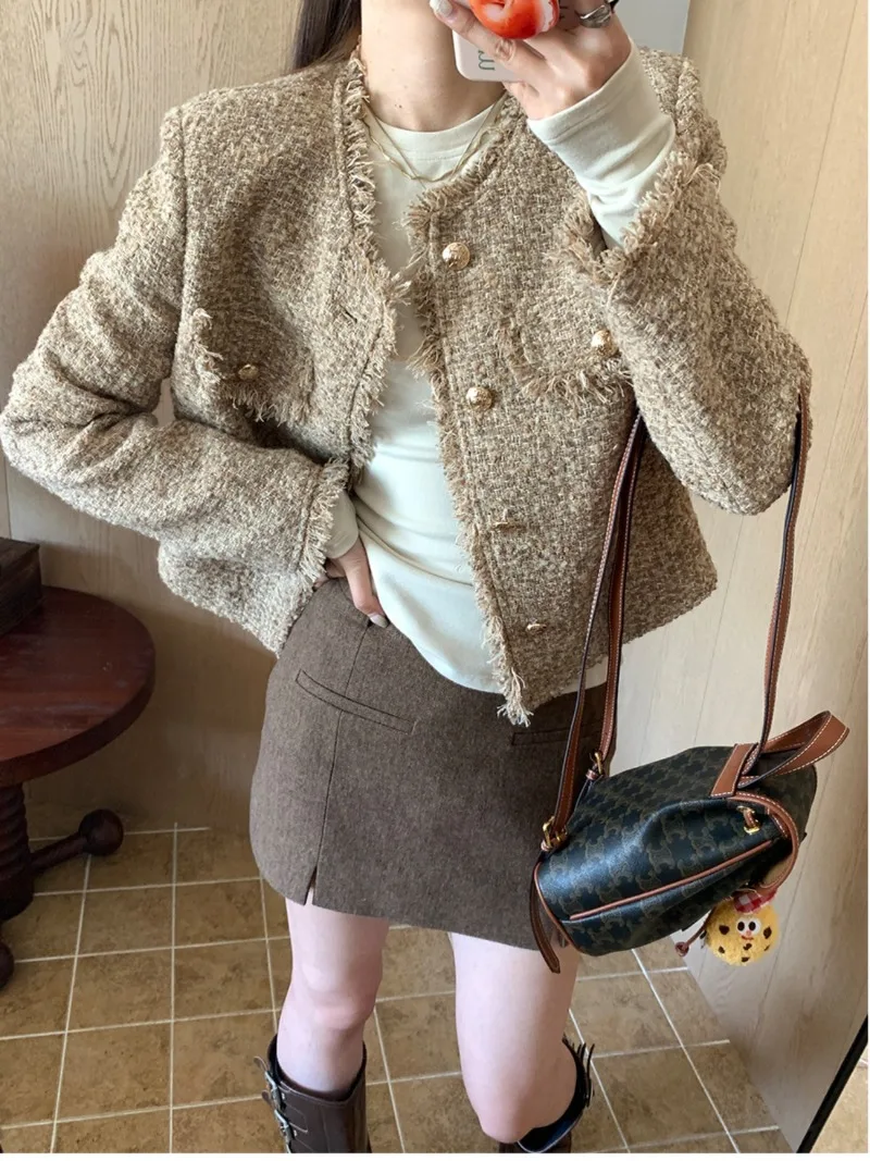 2024 Primavera Nuovo Stile Corto A Maniche Lunghe Piccolo Cappotto Profumato Donna Sciolto Moda Coreana Stile Casual Cappotto Abbigliamento Femminile
