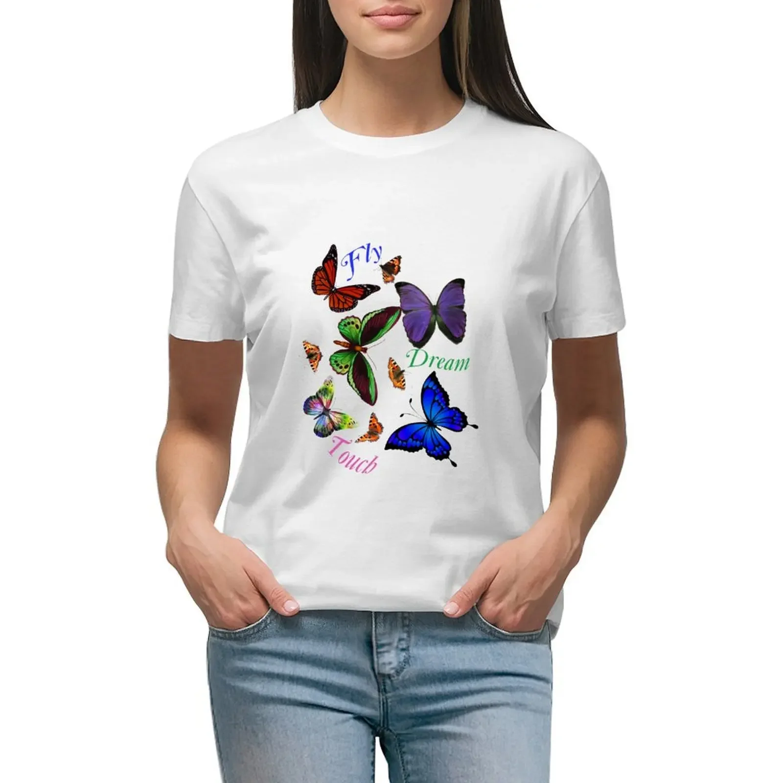 T-Shirt Butterfly-Fly Dream Touch Top Abbigliamento Estivo Maglietta Donna