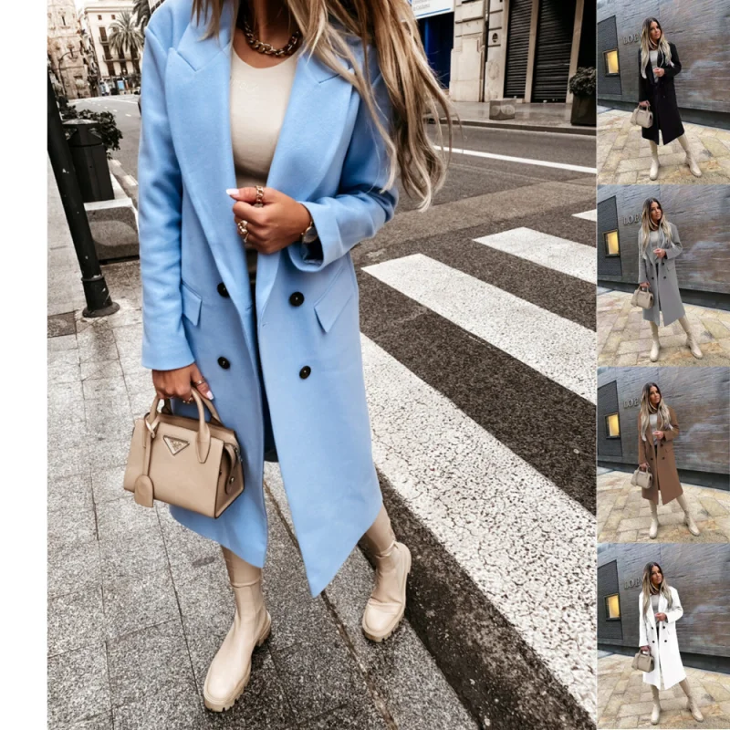 Cappotto Lungo Di Lana Da Donna Autunno Cappotto Nero Da Donna Di Moda Retrò Cappotto A Maniche Lunghe Cappotto Blu Cappotto Allentato Casual Invernal
