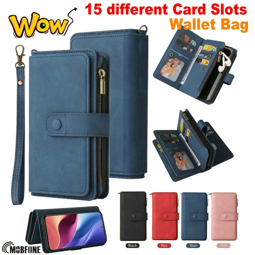 Per Xiaomi Mi 13T Pro Luxury Zipper 15 Slot Per Schede Supporto Pelle Flip Case Portafoglio Libro Copertura Completa Per Xiaomi Mi13T Pro Bags