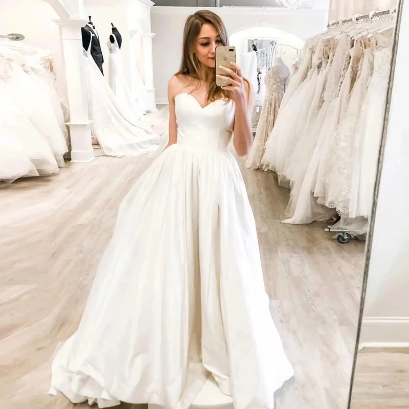 Weiyin Ae0769 Пл"Е Elegante Abito Da Sposa In Raso Colletto A Cuore Robe De Mariée Sposa Da Essere Abito Da Sposa Lungo Vestido De Novia
