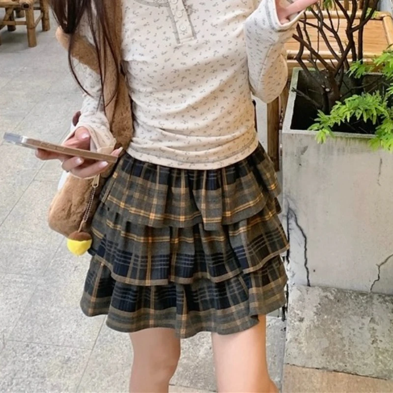 Deeptown Plaid Ruffle Minigonna Donna Kawaii Stile Giapponese Harajuku Gonne Corte Vintage Cutecore Street Gonna A Strati Pieghettata