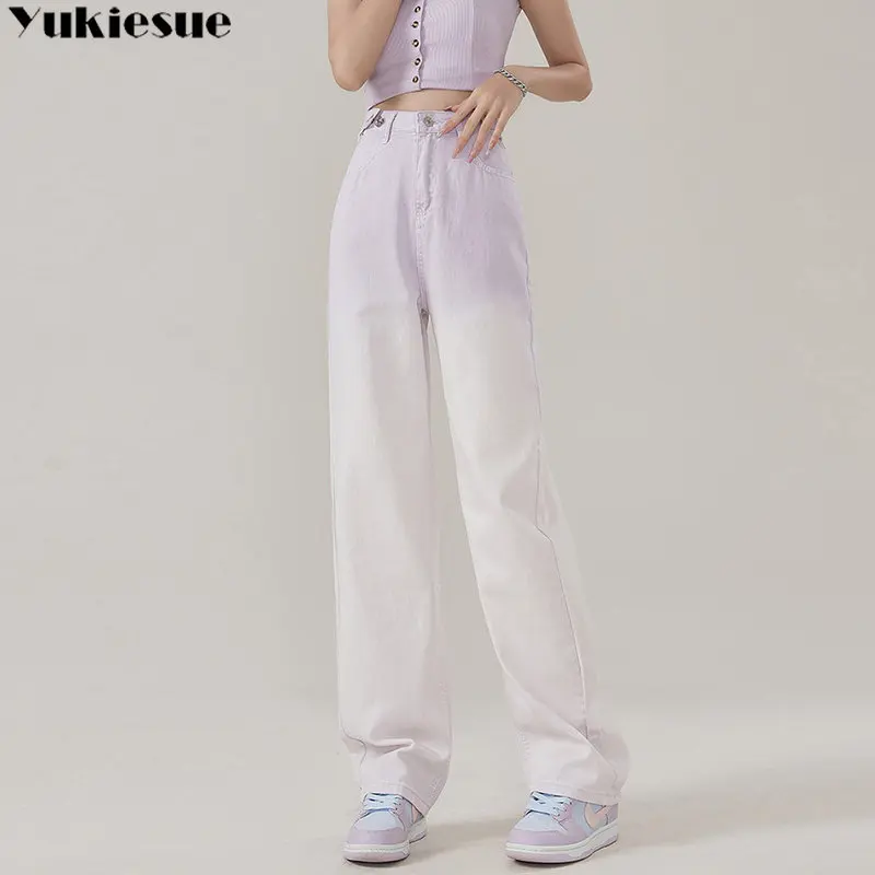 Wide Leg Denim Female Y2K Casual Streetwear Vintage Baggy Trouser Spring Summer Women Jeans High Waist Loose Straight Gradient