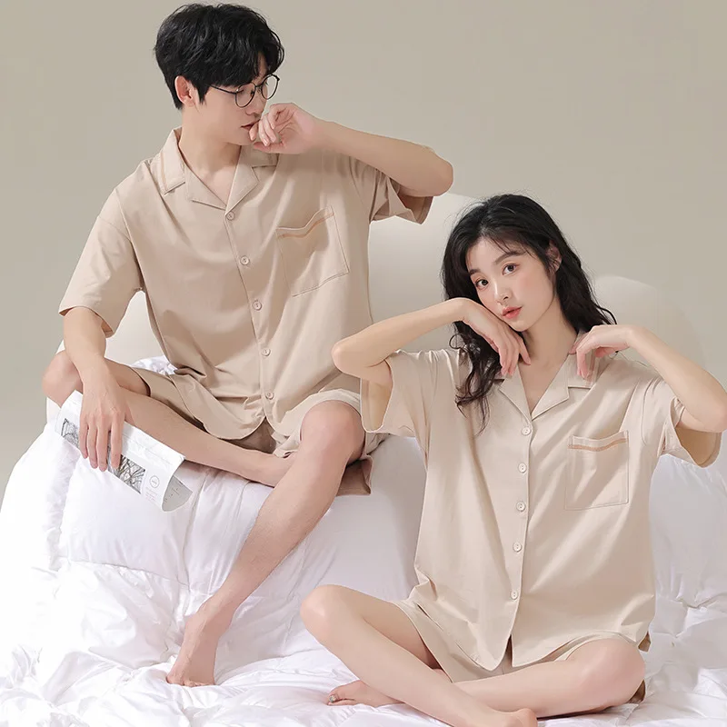 2023 New Modal Couples Pigiama Set Summer Short Sleeping Top Shorts Uomo Home Clothes Cardigan Donna Sleepwear Mujer Hombre Pjs