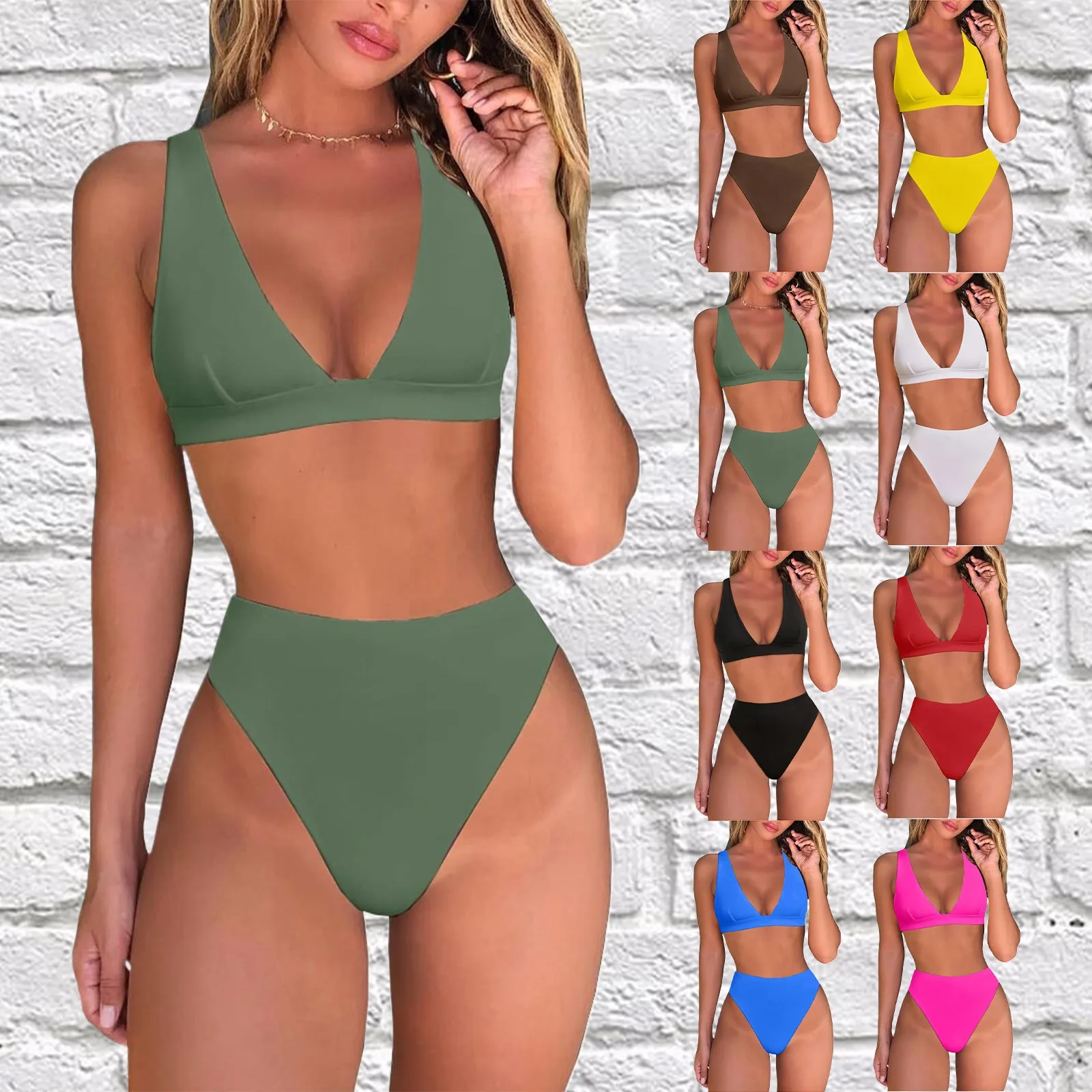 Bikini Perizoma A Vita Alta Da Donna Set Sexy Triangolo Brasiliano Top Profondo Scollo A V Costume Da Bagno A Due Pezzi Costume Da Bagno Per Adolescen