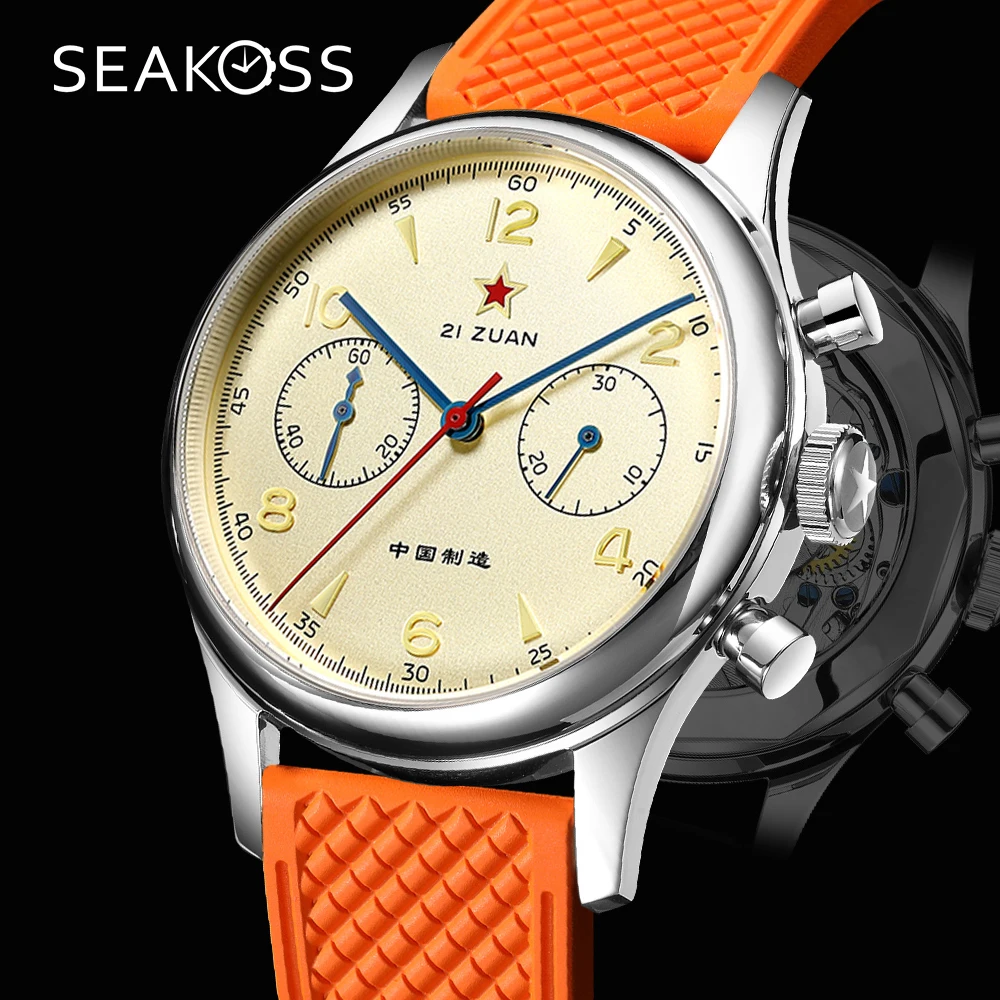 Red Star 38Mm 40Mm Mens 1963 Cronografo Fkm Orologio Meccanico In Silicone Pilot Seagull St1901 Movimento Air Force Aviation Sapphire
