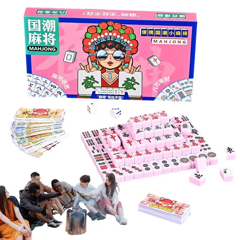 Mini Mahjong Tiles Set Travel Mini Gioco In Stile Cinese Mahjong Tiles Set Portable 144 Tiles Mah-Jong Versione Tradizionale Con