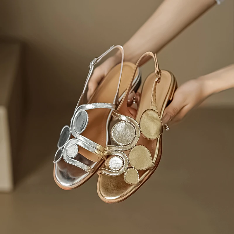 2024 New Summer Women Sandals Scarpe In Pelle Naturale 22-24.5Cm Pelle Di Pecora + Pigskinfull Leather Back-Loop Buckle Shoes Women