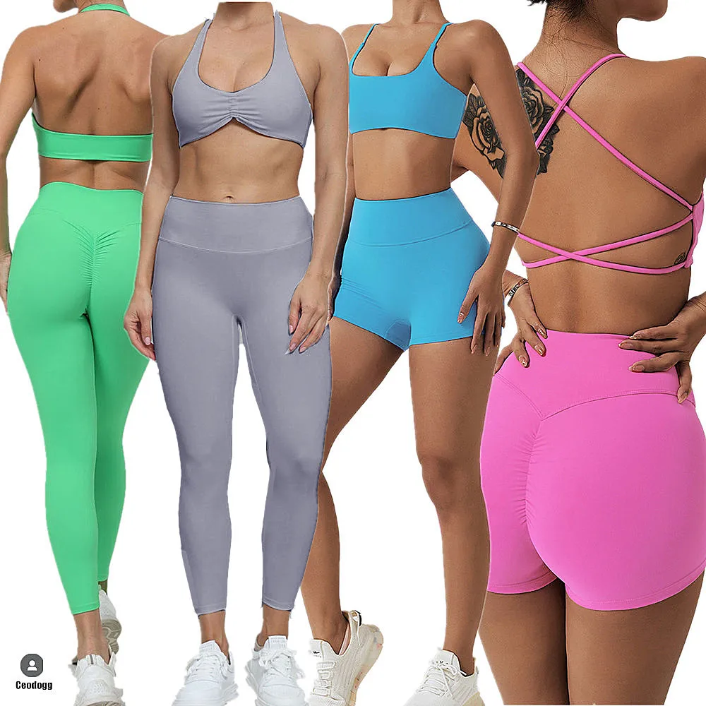 1/2Pcs Nylon Twist Reggiseno Sportivo Running Yoga Set Donna Workout Pant Palestra Fitness Donna V Back Scrunch Leggings Esercizio Tuta