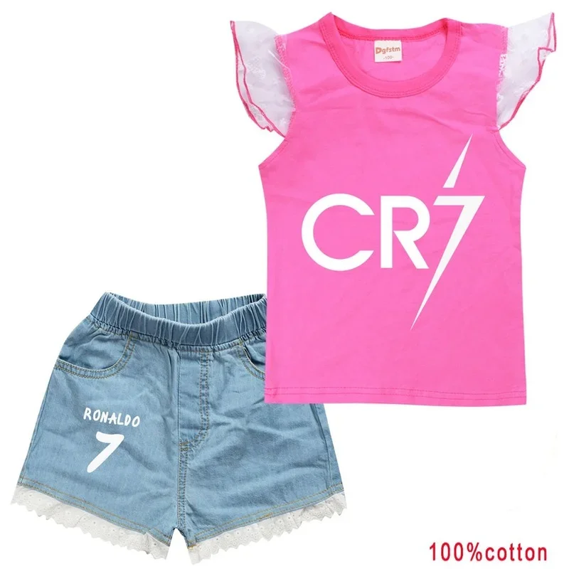 Cr7 Anime Toddler Girls Clothes Summer Cotton Maglietta A Maniche Corte Pantaloncini Costume Set Ragazze Top Pantaloni Set Teens Girls Clothes
