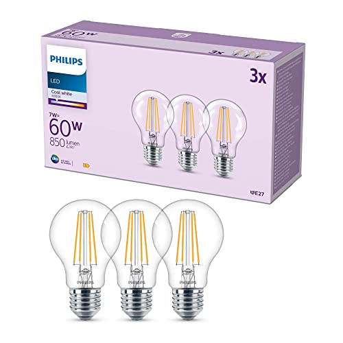 Philips Led Lampadina Led, Luce Bianca Fredda, 60W, E27, 3 Pezzi