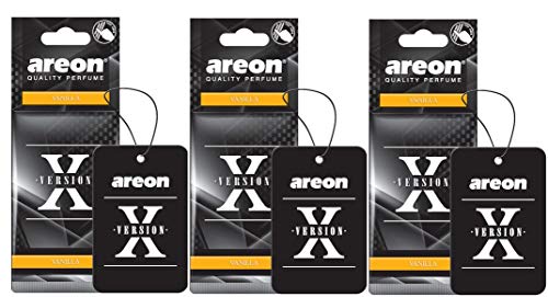 Areon X Auto Vaniglia Deodorante Dolce Nero Da Appendere Pendente Specchietto Retrovisore Cartoni 2D Set (Pack X 3)
