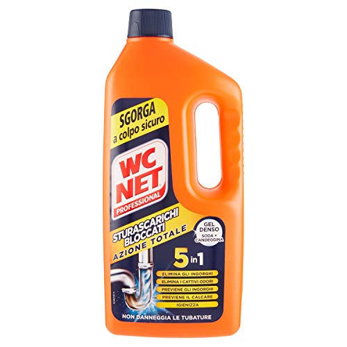 Wc Net Professional - Sturascarichi 5 Azioni In 1, Disgorgante Gel Per Scarichi Professionale, Con Agenti Salvatubi E Anticalcare, 1000 Ml