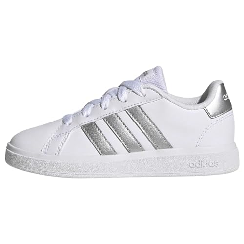 Adidas Grand Court Lifestyle Tennis Lace-Up Shoes, Sneaker Unisex - Bambini E Ragazzi, Ftwr White Matte Silver Matte Silver, 38 Eu