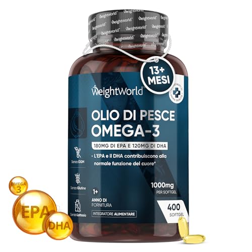 Omega 3 Olio Di Pesce (Scorta Di 13 Mesi) 400 Softgel Di Omega3 Senza Retrogusto, Olio Di Pesce Cuore, Vista, Funzione Cerebrale, Fonte Di Acidi Grass