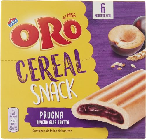 Oro Saiwa Cereal Snack Prugna, Soffice Barretta Con Ripieno Alla Prugna, 162G