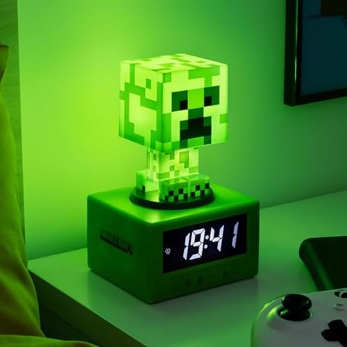 Paladone Minecraft - Sveglia Con Licenza Ufficiale Creeper Icon, Con Musica E Luce Notturna Di Minecraft, Per Bambini E Adolescenti, Accessorio Per La