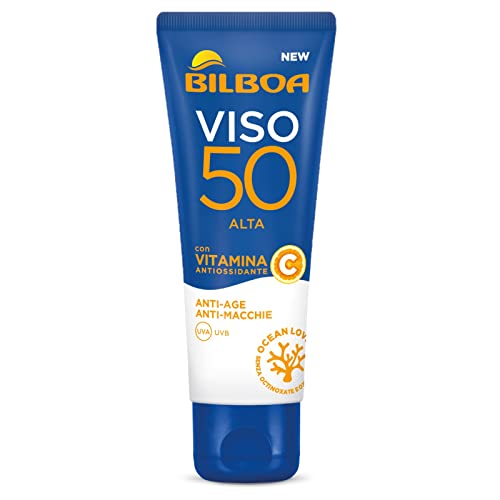 Bilboa Crema Viso Solare Con Protezione Alta Spf 50, Crema Con Vitamina C, Texture Leggera, Azione Antietà E Antimacchie, Crema Idratante, Non Unge, P