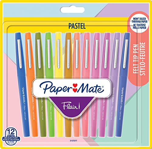Paper Mate Flair - Pennarelli A Punta Media, 0,7 Mm, Colori Pastello Assortiti, 12 Pezzi