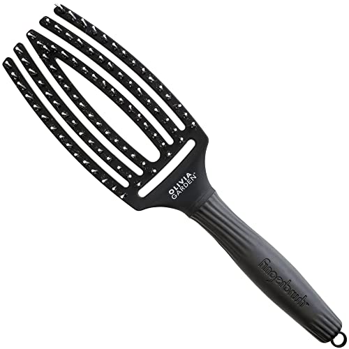 Olivia Garden - Fingerbrush Combo Medium - Spazzola Piatta Per Capelli Medi, Secchi E Districati - Testa Curva - Setole Cinghiale E Nylon Per Lucentez