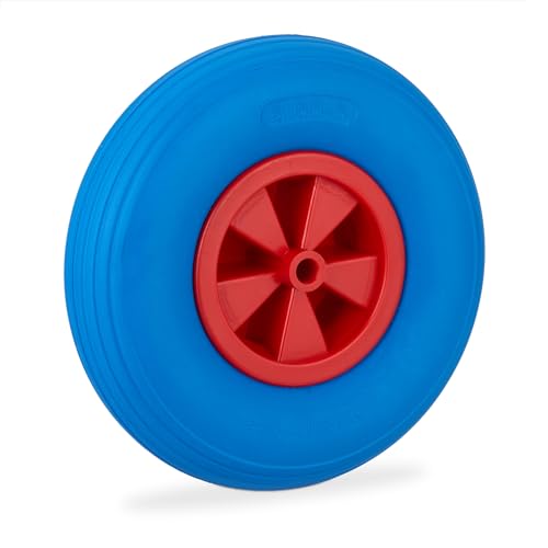 Relaxdays Schubkarrenrad 3.50-6 In Blau/Rot Carriola 3.50 – 6, In Gomma Piena, Cerchione In Plastica, Ruota Di Scorta, Resistente Alle Forature, Fino