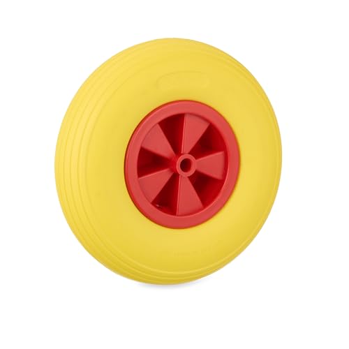 Relaxdays Ruota Per Carriola 3,50 – 6, In Gomma, Cerchione In Plastica, Ruota Di Scorta, A Prova Di Foratura, Fino A 100 Kg, Giallo/Rosso