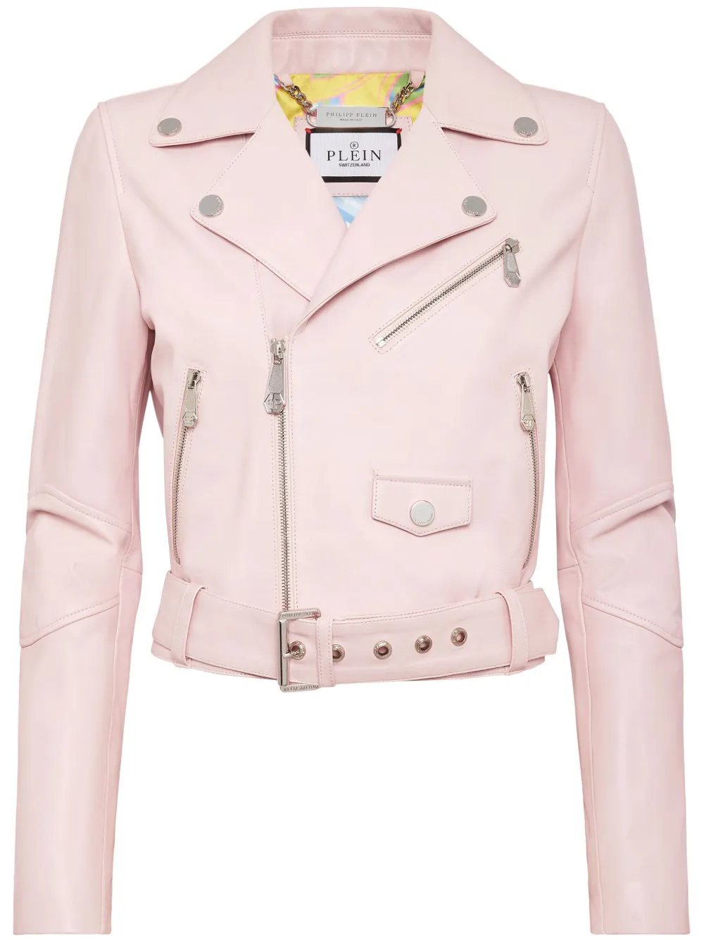 Philipp Plein cropped leather biker jacket - Rosa