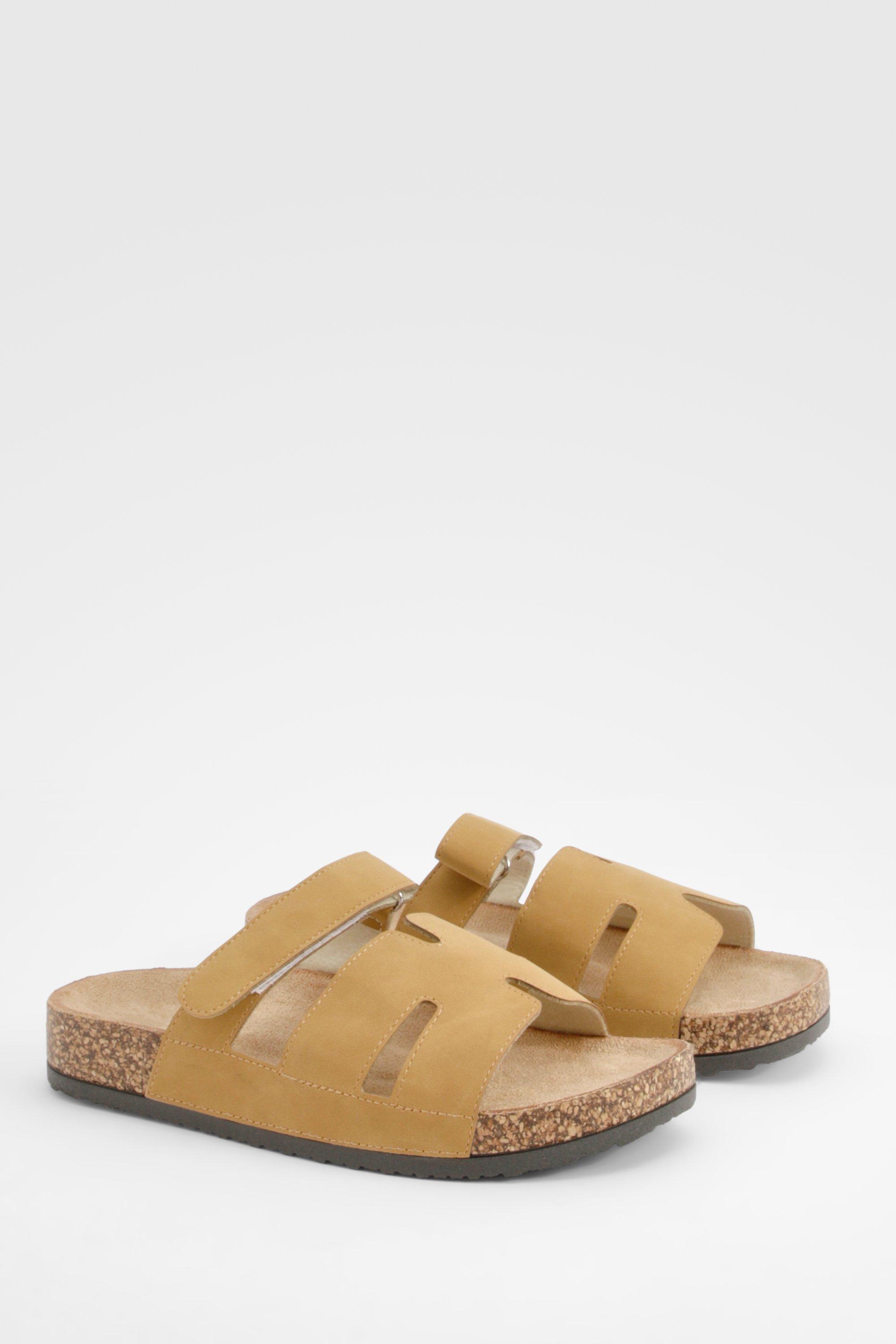 Cut Out Strap Detail Sliders, Beige