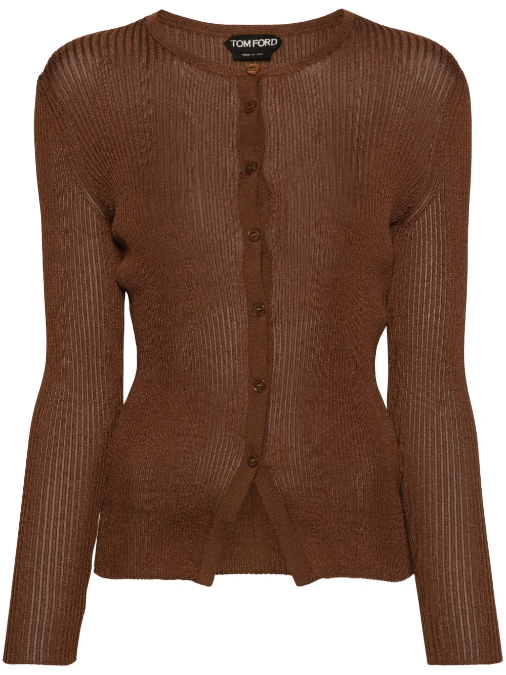TOM FORD round-neck ribbed cardigan - Marrone