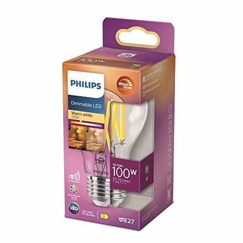 Philips Lampadina Led Standard E27 100W Bianco Caldo Chiaro Compatibile Variatore, Vetro