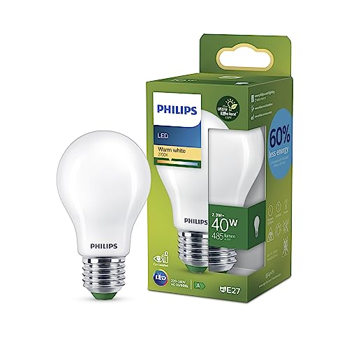 Philips Led Lampadina Goccia Vetro Smerigliato Classe A Ultra Efficiente, 40W, E27, Luce Bianca Calda