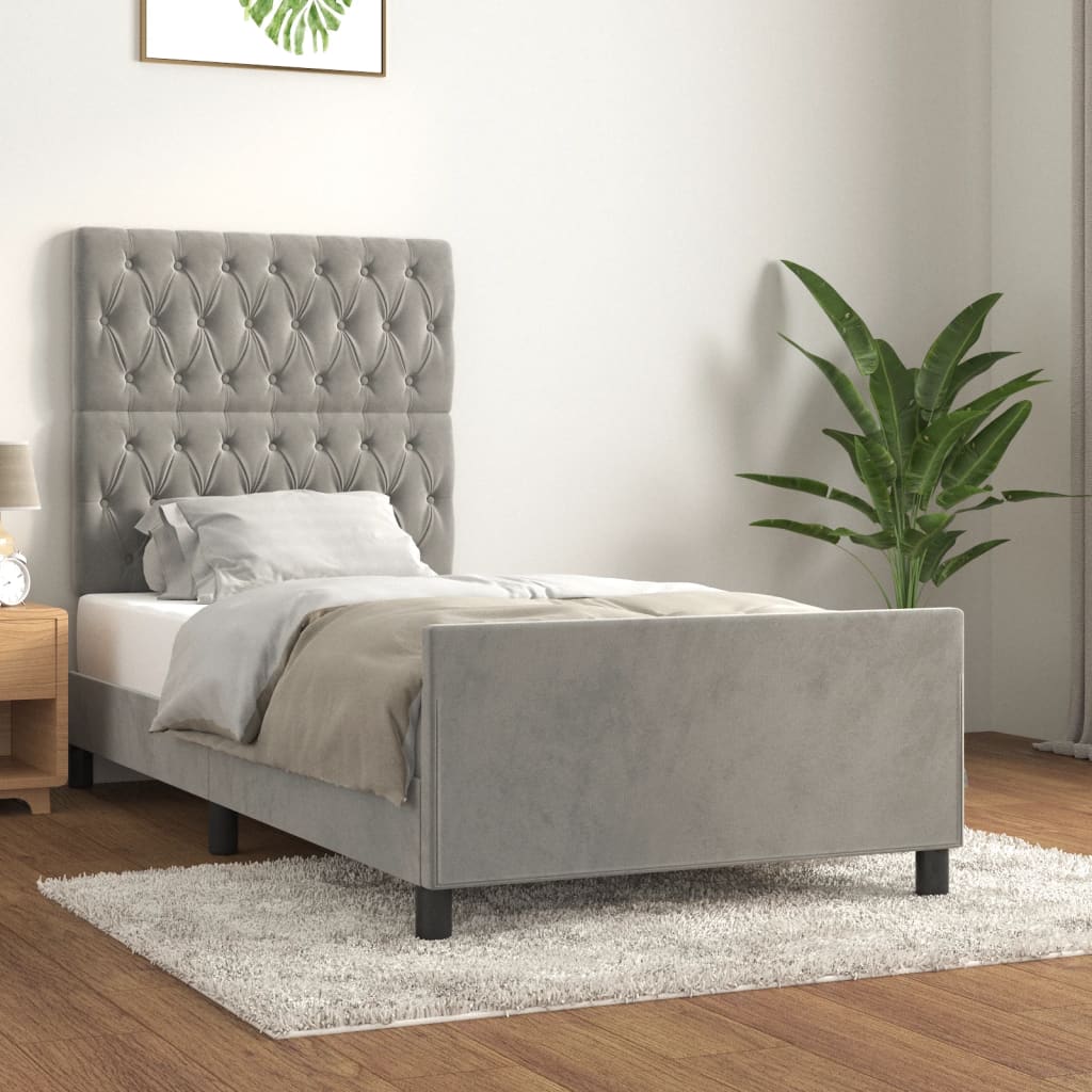 vidaXL Cadre de lit avec tête de lit Gris clair 90x190 cm Velours
