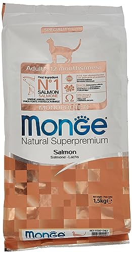 Monge Natural Superpremium Adult, Cibo Secco Per Gatti (Cibo Secco Per Gatti Con Salmone, A Basso Contenuto Di Grassi, Ricetta Di Alta Qualità, Cibo S