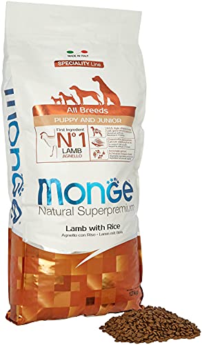 Monge Natural Superpremium Puppy And Junior Lamb And Rice, Cibo Per Cani Per Tutte Le Razze (Cibo Per Cuccioli, Cibo Secco Per Cani Con Agnello E Riso