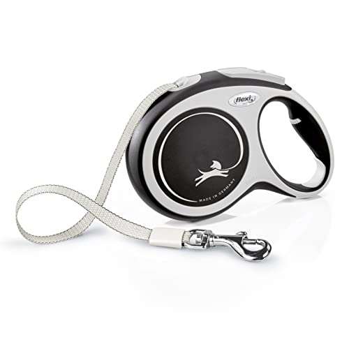 Flexi New Comfort Tape Grey & Black Large 8M Retractable Dog Leash/Lead For Dogs Up To 50Kgs/110Lbs