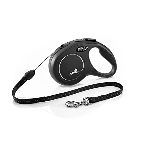 Flexi New Classic Cord Black Small 8M Retractable Dog Leash/Lead For Dogs Up To 12Kgs/26Lbs