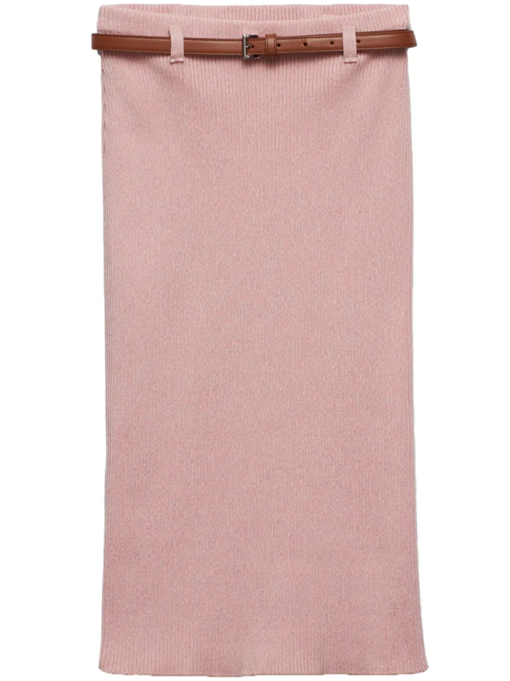 Prada belted ribbed cotton midi skirt - Rosa