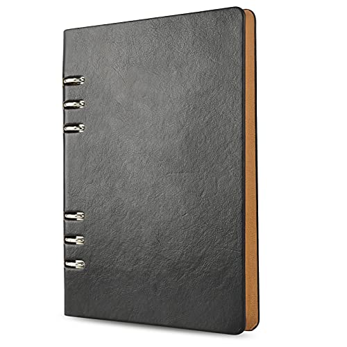 A5 Notebook, Pu Leather Cover Notebook, 6 Holes Refillable Notebook, Hardcover Diary Notebook, Diary Notebook Bussiness For Travel Girls Boys (Black)